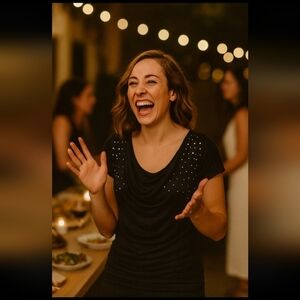 Chic Black Drape Neck Blouse with Embellishments